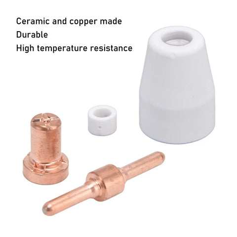 Grab Your Ultimate 65 Pcs Plasma Cutter Consumables Kit With Premium Ceramic And Copper Nozzles Built For Tough Cutting Jobs That Last Forever And Keep Performance Top Notch showing ceramic and copper plasma cutter nozzles.