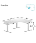 Slick L Shaped Corner Standing Desk Electric Height Adjustment 72 By 48 Inches White Frame Bright Beech Top dimensions diagram.