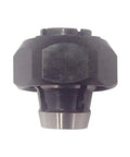 Rock Solid Half Inch Router Collet With An Auto Release Grip that locks bits tight, showing side view of durable steel construction.