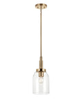 Top Shelf Champagne Bronze Mini Pendant Light With Clear Glass Shade For Kitchen Island, 15 inches wide, adjustable drop chain.
