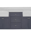 72 Inch Farmhouse Double Bathroom Vanity In Marine Gray Featuring Thick Engineered Marble Top And White Apron Sinks with two sinks and solid wood drawers