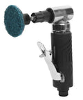 90 Degree Angle Die Grinder 20000 RPM Pneumatic Air Tool With Comfortable Handle Grip And Low Noise Motor For Metal Glass Hardware Polishing side view with abrasive disc