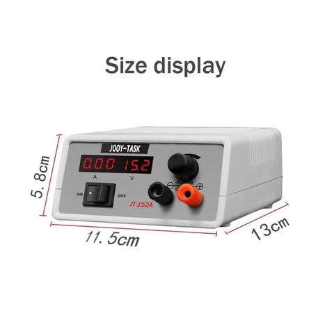 Adjustable DC Power Supply With Digital Display Regulated Bench Lab PSU Variable Output 1.5V To 15V 2A Max, size display.