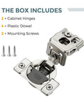 Soft Close Cabinet Hinges 1-1/4 Inch Overlay Stainless Steel with screws and dowel, three-way adjustable kitchen hinge set 2 pack