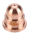 Premium 5 Pack Plasma Cutter Nozzles Model 220930 For MAX65 Torch Tips Heavy Duty Consumables Made With Copper For Cutting Carbon Steel Stainless And Aluminum With A Smooth Professional Finish: close-up view of copper nozzle.