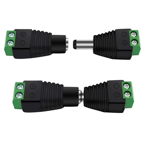 Solid Heavy Duty DC Power Jack Plug Adapter Connectors 5.5Mm X 2.1Mm male and female screw terminal plugs.