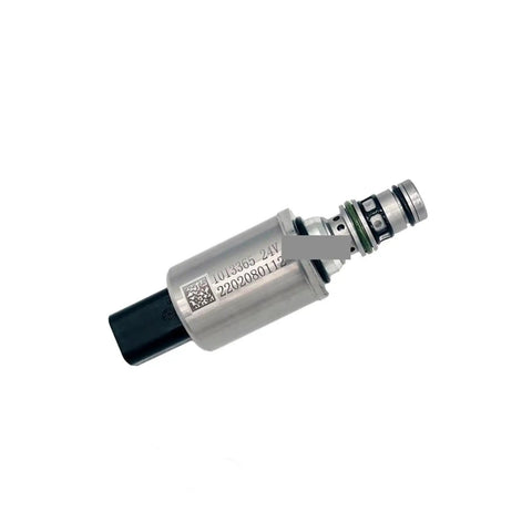 Heavy Duty Excavator Hydraulic Pump Proportional Solenoid Valve 1013365 24V Normally Closed Black Plug side view showing metal and plastic components.