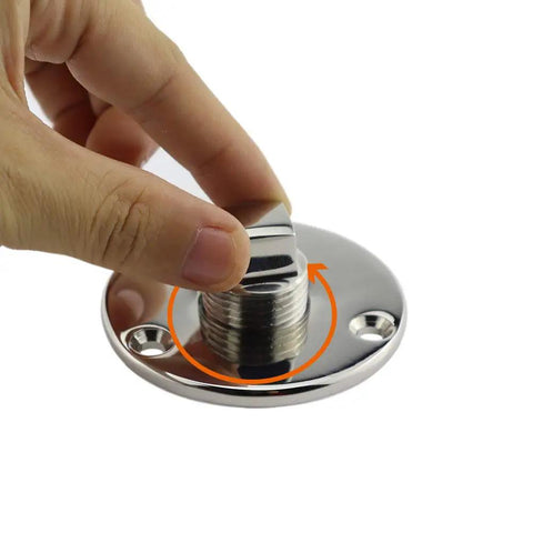 Hand holding Heavy Duty Beefy 316 Stainless Steel Garboard Drain Plug Kit With Screws For 1 Inch Hole Marine Boat Transom Plug Set