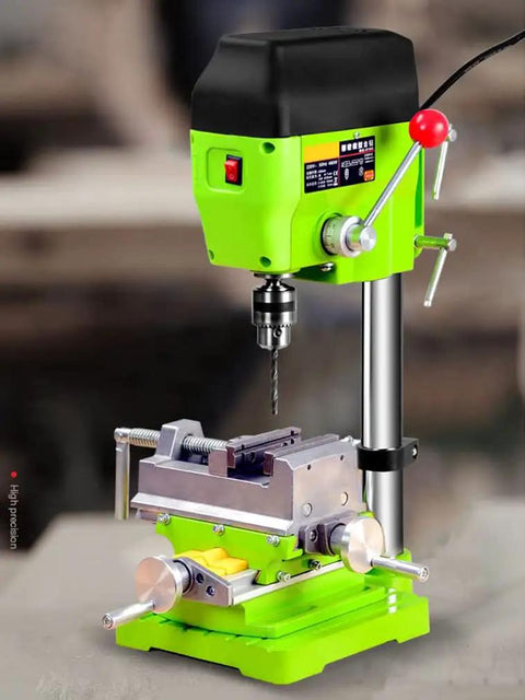 Piefeak Electric Bench Drill Press Stand With 480W Motor For Mini Drilling Machine showing precision drill setup for DIY projects.