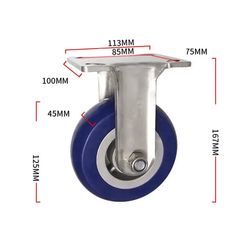 Six Inch Blue Rubber Castor Wheels With Silent 360 Degree Swivel Rotation And Heat Resistant Build For Smooth Cart Shelf Use Sweet Rolling Set Of Four showing dimensions.