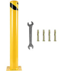 Tough As Nails 48 Inch Steel Safety Bollard Post In Bright Yellow Finish With Five Point Five Inch Diameter For Heavy Duty Parking Lot Traffic Control And Driveway Vehicle Impact Shield Keeps Your Spot Secure Includes Bolts with wrench and anchors.