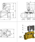 Technical diagram of 1 Inch NPT Solenoid Valve 220V AC Brass Normally Closed Control Valve for industrial applications.