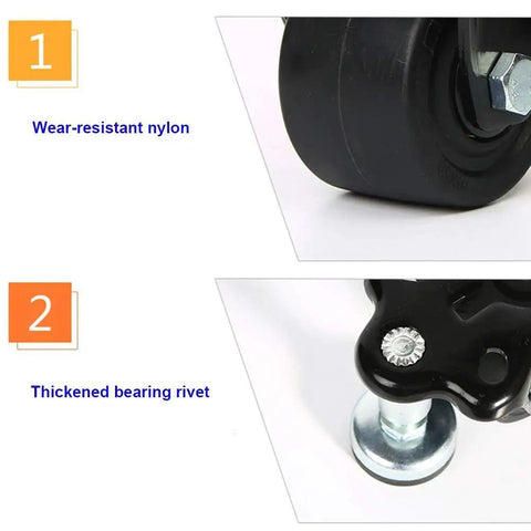 Dang Tough Heavy Duty Furniture Casters Set Of 4 Featuring Ultra Smooth Swivel Wheels And Sturdy Steel Plates for nylon wheel and bearing rivet details.