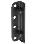 Eight Pack Heavy Duty Bed Rail Brackets And Non Mortise Wood Frame Connectors To Revive Cranky Headboards And Footboards With Hella Solid Powder Coated Steel For No Sweat Diy Repairs close-up of a heavy-duty bed rail bracket with bolts.
