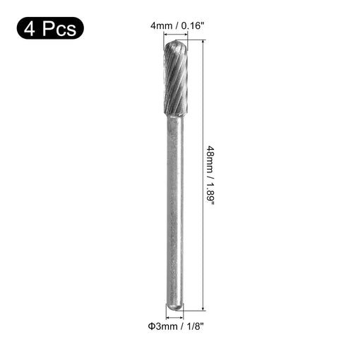 Image showing one Premium Tungsten Carbide Rotary Files 1/8 Inch Shank Single Cut Cylindrical Radius End Burrs 4mm Dia for die grinder.