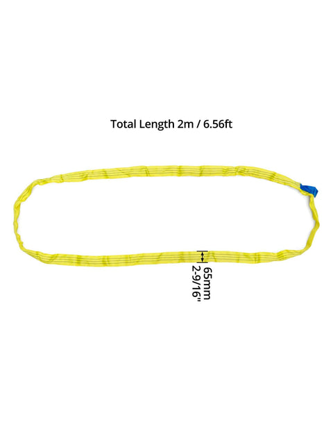 Endless Round Sling Set For Rigging And Towing, 6 foot length, heavy duty polyester lifting sling, shown flat with dimensions
