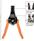 Durable Wire Stripper And Cutter Tool For 8 20 AWG Solid And 10 22 AWG Stranded Wire With Precision Stripping Holes with orange grips