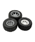 Three wheels from 8 Piece Toy Wheel Set With Rubber Tires And Metal Shafts For DIY RC Cars Trucks And Robot Projects Includes Small And Big Diameter Wheels