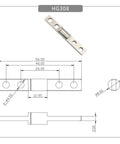 Diagram and dimensions of Adjustable Door Hinge With 360 Degree Rotation And Damping For Smooth Quiet No Slam Closing Embedded Torque Hinge