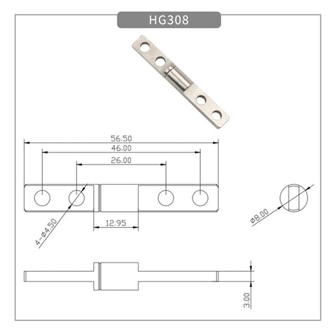 Diagram and dimensions of Adjustable Door Hinge With 360 Degree Rotation And Damping For Smooth Quiet No Slam Closing Embedded Torque Hinge