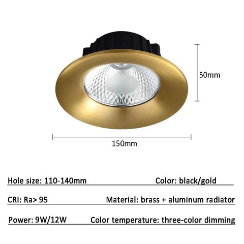 12 Pack Real Deal Copper LED Recessed Ceiling Lights, 12W Dimmable Downlights With Slick Baffle Trim, angled view of black/gold trim.