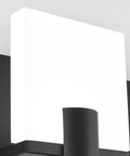 Close-up of white acrylic shade and matte black back plate on Slick Black LED Vanity Light 4 Light Modern Bath Fixtures Above Mirror Dimmable Wall Mount Matte Black Back Plate With White Acrylic Shade 34.7 Inch Length Energy Saving 40W LED Lighting.