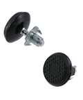 Smooth Setup Guaranteed Every Single Day 16 Pieces 1/4 20 Adjustable Furniture Leveling Feet With T Nuts Heavy Duty Rubber Base Lock Tight Iron Glides For Desks Cabinets Shelves And Drawers close-up of black rubber leveling foot with iron thread.