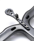 Aero Integrated Out Front Handlebar Mount For Bike Computers And Accessories Keeps Your Cockpit Clean And Clutter Free Works With Garmin Edge Wahoo Elemnt Bryton Rider Stages Dash Hammerhead Canyon CEP Cockpits Wilier Filante Bar, carbon fiber, mounted view.