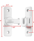 Matte White Aluminum Barn Door Latch Heavy Duty Gate Lock dimensions showing 90 and 180 degree mounting.