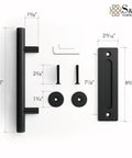 Heavy Duty 12 Inch Sliding Barn Door Handle Set In Black With Powder Coat, Round Pull For 1.38 To 1.75 Inch Doors, Set Of 2