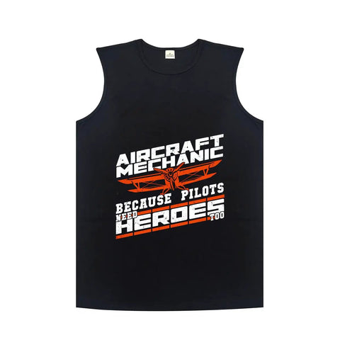 Mens Aircraft Mechanic Hero Tank Top Packed With Streetwise Summer Undershirt Vibes And Sleeveless Muscle Cut designed for gym or casual wear.