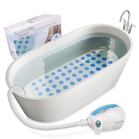 Chill Spa Bath Mat Full Body Massager With Air Jets And Remote Control Portable Bubble Bath Mat shown in a bathtub setup