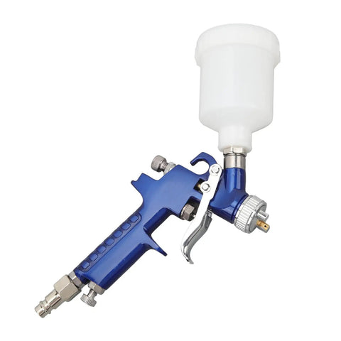 Professional HVLP Paint Sprayer Knock It Out Fast With Sleek Adjustment Controls For Drip Free Gritless Coats And Peak Efficiency Designed For Effortless Weekend Makeovers with blue aluminum frame and white gravity cup.