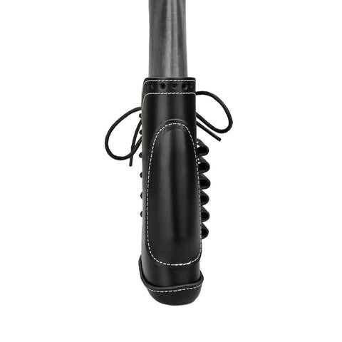 Leather Recoil Pad With Shell Holder For Rifle Buttstock Cheek Riser, Lace On, Black, Holds Up To Six Shells, Adjustable Strap, rear view