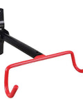 Red Foldable Wall Mount Bike Hanger For Garage Horizontal Bicycle Rack With Soft Padding And Screws for indoor or outdoor use.