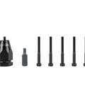 Pneumatic Rivet Nut Gun Set For 10-24 And 1/4, 5/16, 3/8 Inch Rivnuts parts including gun head, mandrels, and adapters
