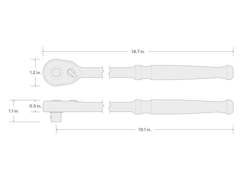 Diagram of Three Eighths Inch Drive 18 Inch Quick Release Ratchet With 90 Tooth Gear Ultra Compact Head And Four Degree Swing
