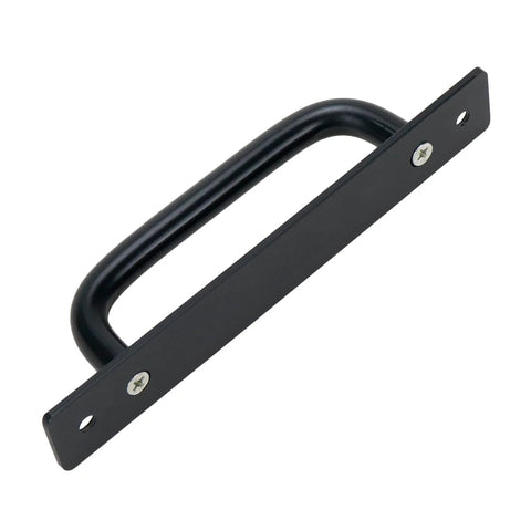 Black Barn Door Handle Set Two Pack Aluminum Alloy Punch Free Sliding Handles With Plate, single view, mounting screws included