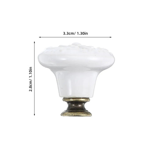 Side view of Retro Porcelain Cabinet Knobs And Drawer Pulls Set White Ceramic Kitchen Hardware measurement 3.3cm x 2.8cm