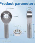 1/2 Inch Self Aligning Ball Joint Rod End Kit With Jam Nuts Lh Rh Thread Heim Spherical Bearing dimensions, heavy duty steel construction.