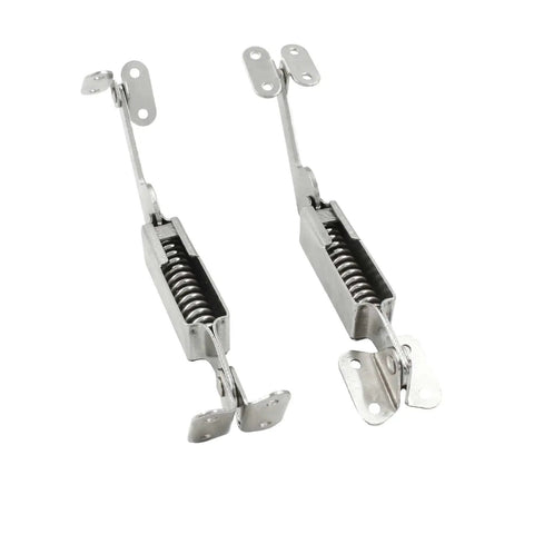 Two Pack Heavy Duty Spring Lid Support Hinges For Left And Right Doors, Nickel Plated Iron Rust Resistant Lid Stay For Wooden Boxes Cabinets And Cupboards, Holds 10 To 14 Pounds.