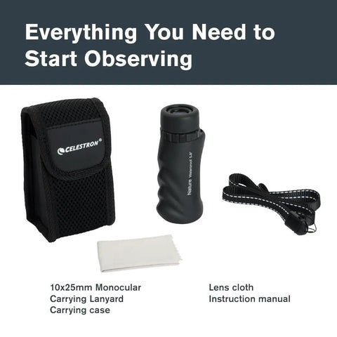 Nature 10x25 Monocular For Hiking And Wildlife Viewing Lightweight Travel Ready Tool For Birding On The Go With 10x Magnification And Bright 25mm Lens Built For Outdoor Adventures And Clear Distant Details, with case, lanyard, cloth
