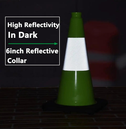 Heavy Duty 18 Inch Traffic Cones Set With 6 Inch Reflective Collars, Lime Green PVC Construction Cones For Home Driveway, Road Parking Or Job Site, Wind Resistant Weighted Base Keeps Them Standing In Any Weather