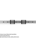Miniature Linear Guide Rail System Built For Two 24mm Wide Slide Blocks shown on 400mm rail for precise motion in CNC robotics.