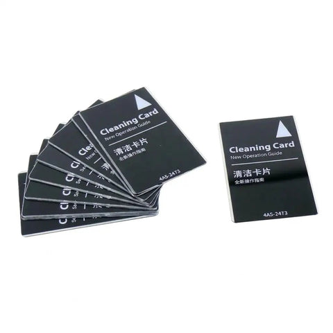 Top Tier Cleaning Cards For Evolis Avansia ID Card Printer 50 Pack Roller Maintenance Kit shown in stack with operation guide.