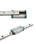 Miniature Linear Guide Rail With Carriage Block For Pro Grade Precision In CNC And 3D Printing, 100 To 800mm Stroke, Slim Low Profile For Tight Frames, Multiple Rail Lengths To Match Your Machine Stroke With Low Friction. Aluminum rail with carriage block for CNC and 3D printers