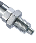 Heavy Duty Stainless Steel Self Locking Positioning Plunger Knob M16 Fine Thread Spring Pin close-up showing threaded end and hex nut.