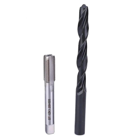 Stainless Steel Thread Repair Kit for M12x1.25 Threads, All In One Tap Insert Tool Set with twisted drill and tap visible.