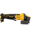 Heavy Duty Angle Grinder With 20V Max FlexVolt Advantage Muscle, paddle switch trigger, side view showing tough design.