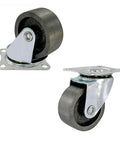 Heavy Duty Industrial Caster Wheels One And A Half Inch Plate Swivel Cast Iron 400kg High Temperature Resistant for furniture and equipment oven safe 4 pack for heavy duty transport and workshop use, side and front view